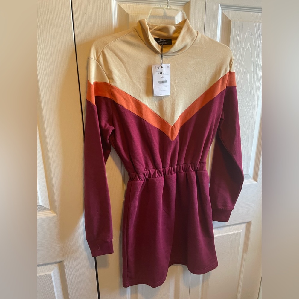 Bershka Dress Small sweatshirt stretch waist New NWT Cotton